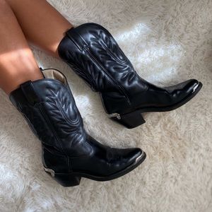 Gorgeous Vintage Genuine Leather Durango Black with Silver Details Cowboy Boots